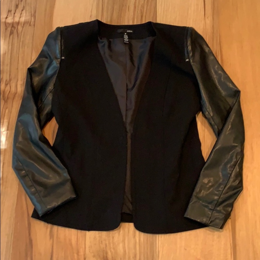 Aqua leather armed womens blazer